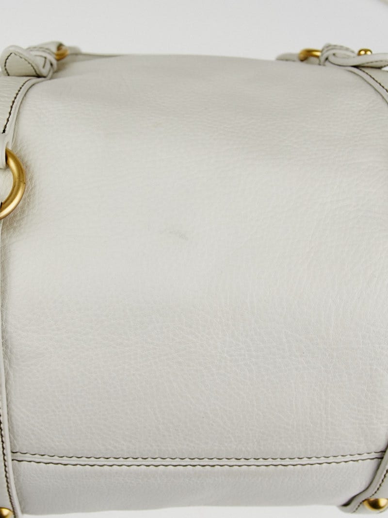 Miu Miu White Pebbled Leather Bow Top Handle Bag | Yoogi's