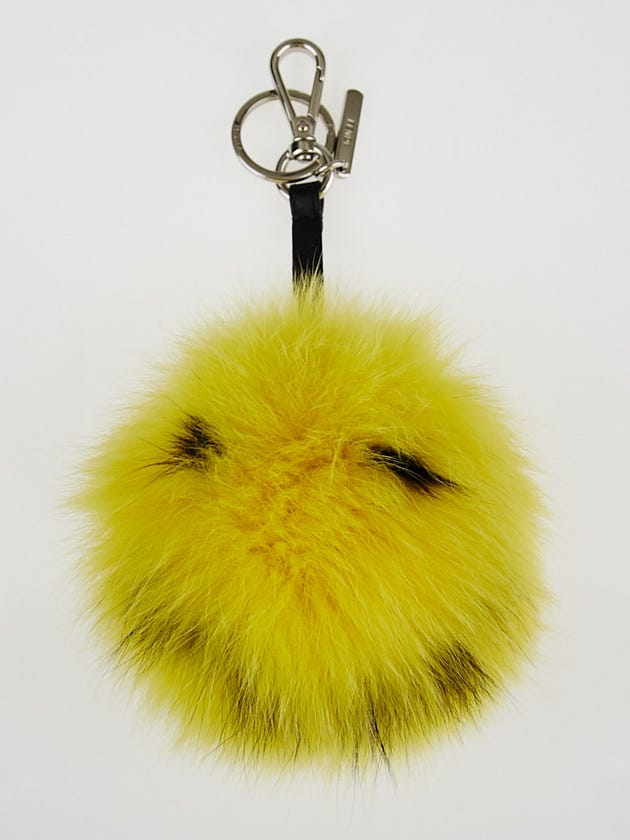 Fendi Yellow Fox Fur Smiley Monster Key Chain and Bag Charm