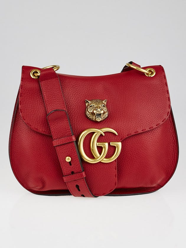 Gucci Red Pebbled Leather Marmont Shoulder Bag