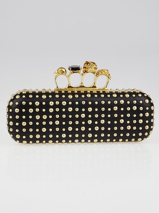 Alexander McQueen Black Leather Studded Knuckle Box Clutch Bag