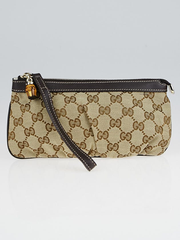 Gucci Beige/Ebony GG Canvas Bamboo Wristlet Bag