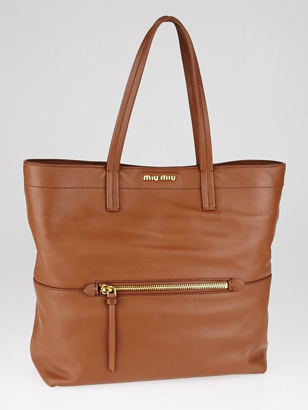 Miu Miu Nocciolo Vitello Soft Calf Leather Shopping Tote Bag RR1820