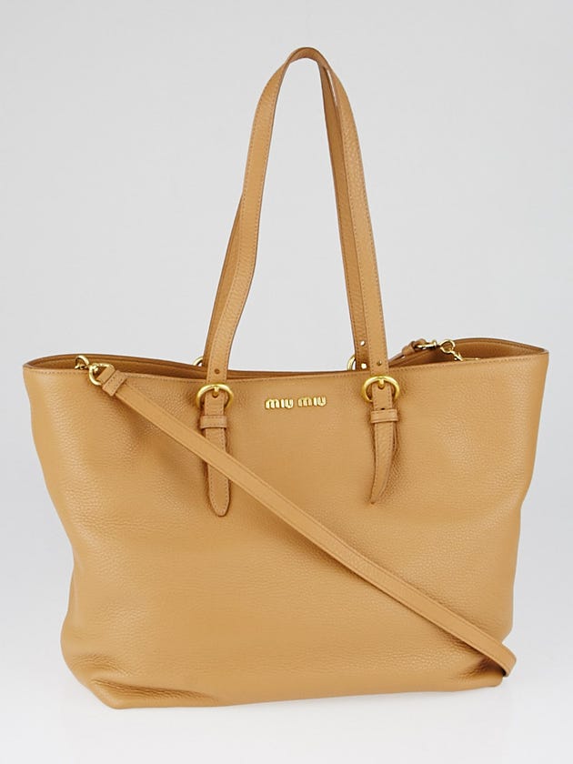 Miu Miu Naturale Vitello Daino Leather Shopper Tote Bag RR1905