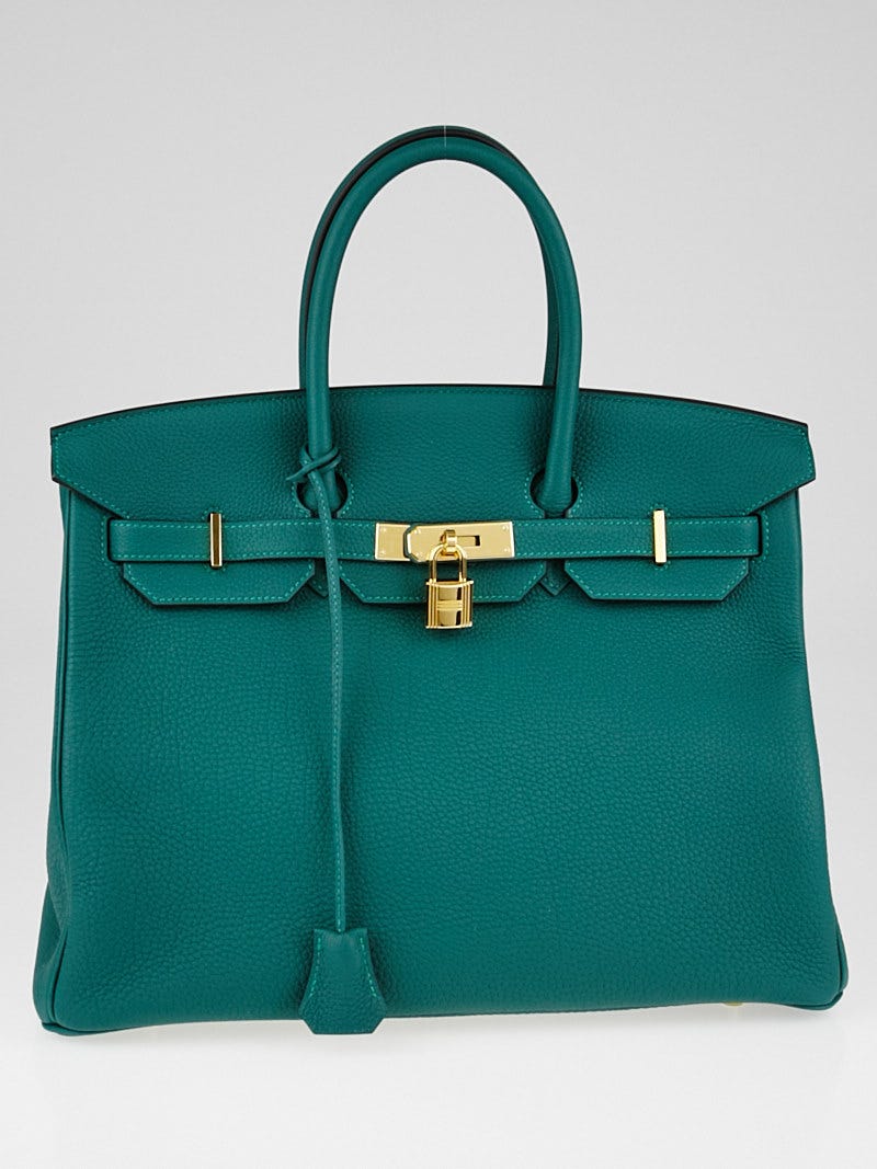 Hermes 35cm Malachite Fjord Leather Gold Plated Birkin Bag Yoogi s Closet