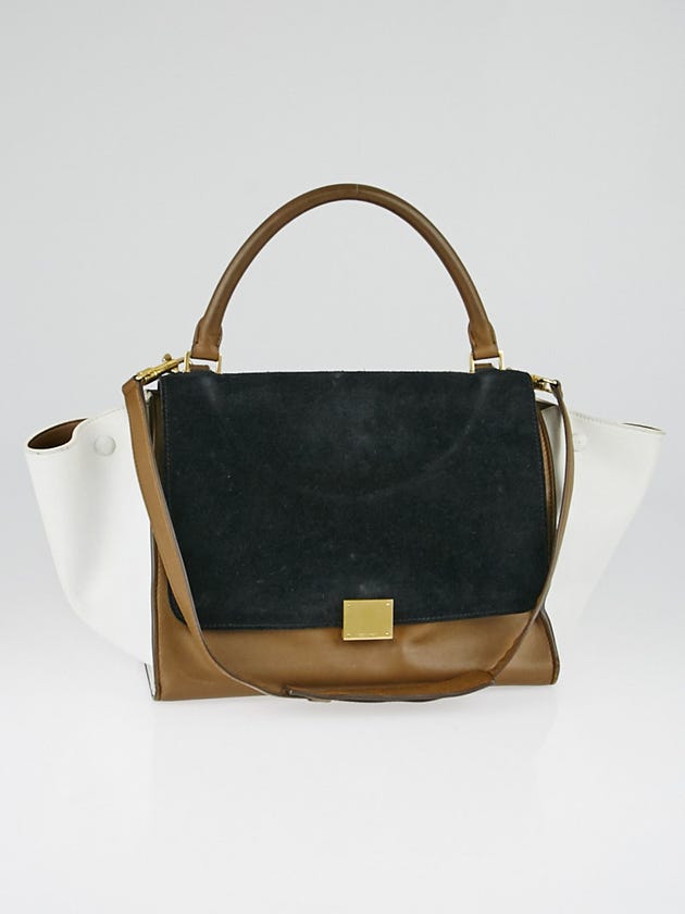 Celine Olive Tricolor Leather and Suede Small Trapeze Bag