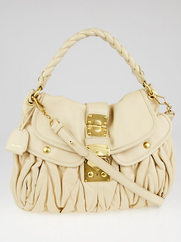 Miu Miu Beige Matelasse Nappa Leather Coffer Hobo Bag