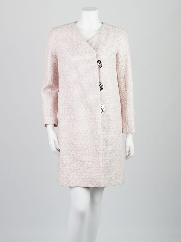 Chanel Pink/White Tweed Fabric Fantasy Long Jacket Size 4/36