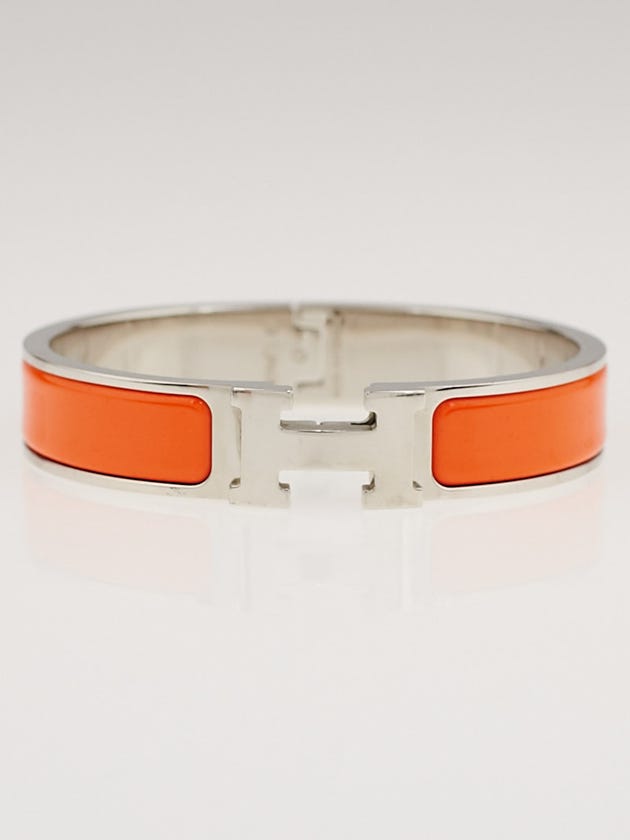 Hermes Orange Enamel Palladium Plated Clic-Clac H PM Narrow Bracelet