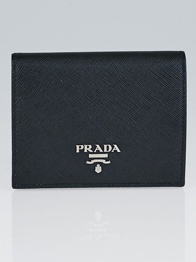 Prada Black/Mughett Saffiano Leather Bi-Fold Compact Wallet