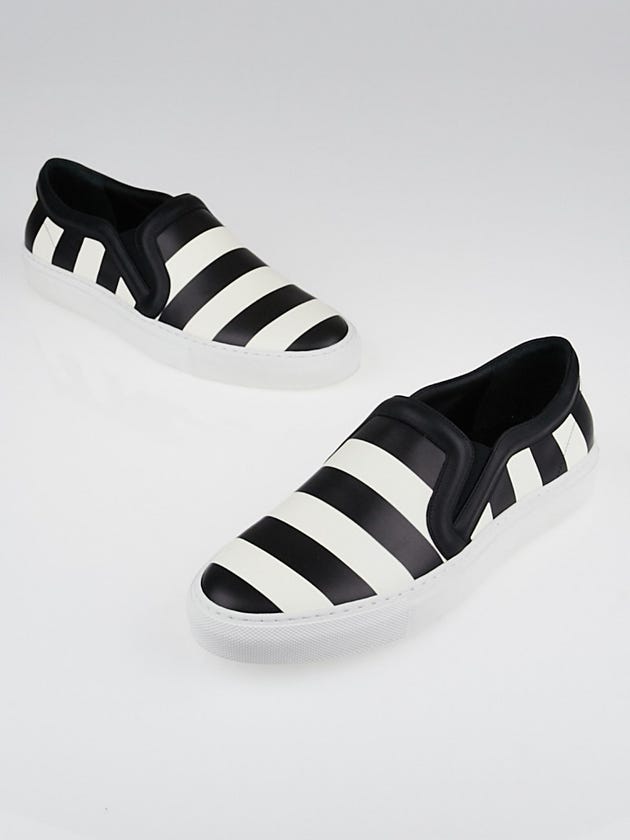Givenchy Black/White Stripe Leather Slip-On Sneakers Size 8.5/39