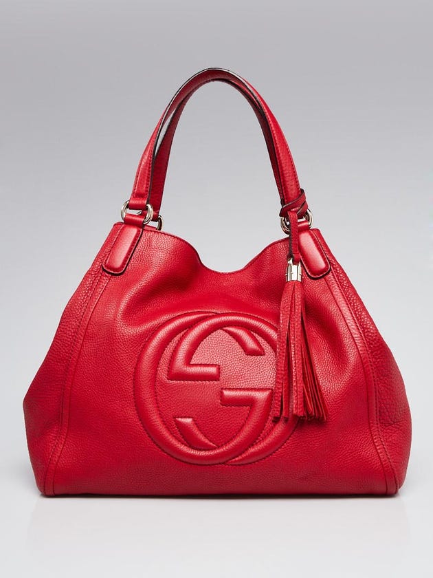 Gucci Red Pebbled Leather Soho Medium Tote Bag