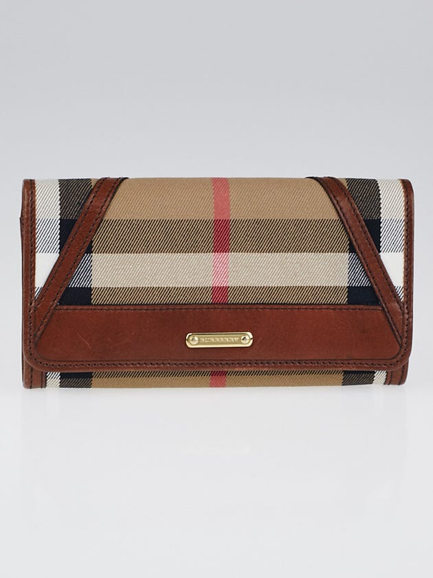 Burberry Brown Leather House Check Canvas Penrose Continental Wallet