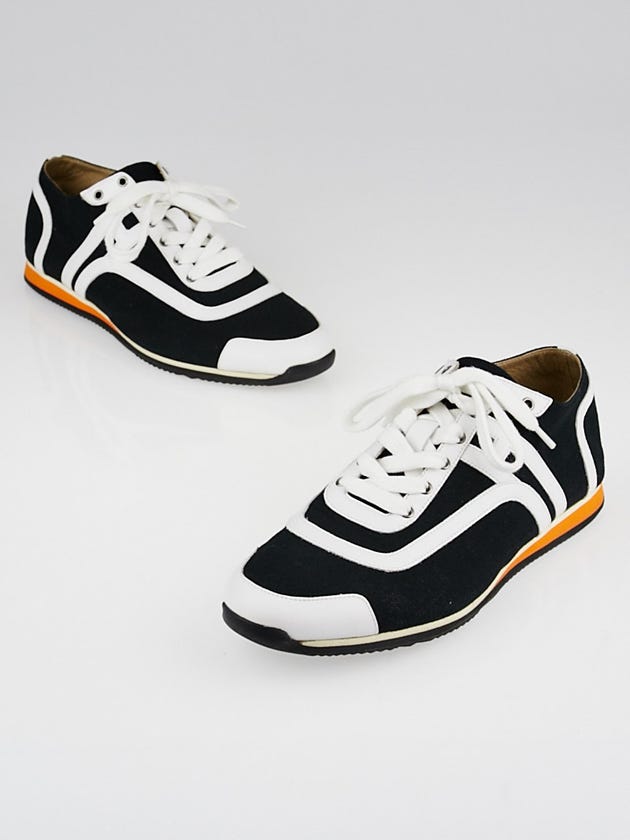 Hermes Black Canvas and White Calfskin Kool Sneakers Size 9.5/40