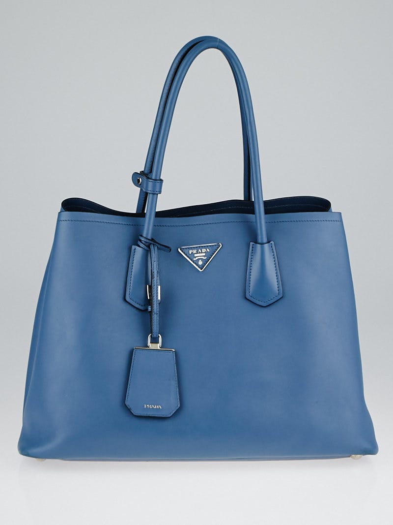 Prada Blue Soft Calfskin Leather Double Handle Tote Bag Prada Blue Soft Calfskin Leather Double Handle Tote Bag