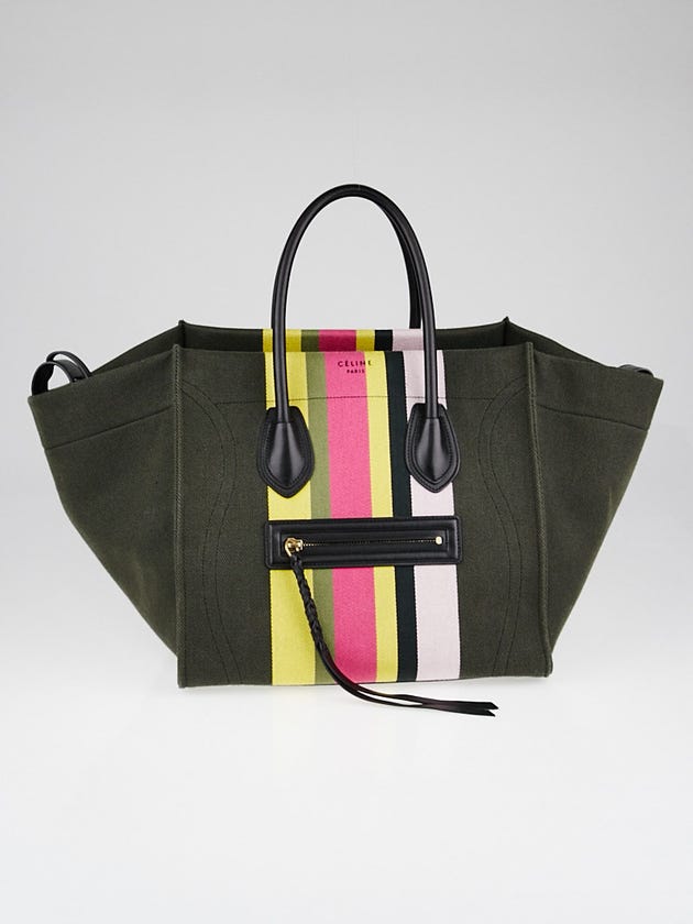 Celine Multicolor Striped Canvas and Calfskin Medium Phantom Luggage Tote Bag