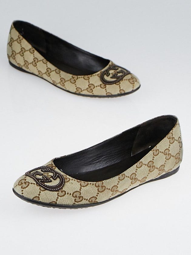 Gucci Beige/Ebony GG Canvas Interlocking G Flats Size 7/37.5