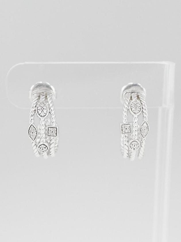 David Yurman Sterling Silver and Pave Diamonds Three-Row Earrings