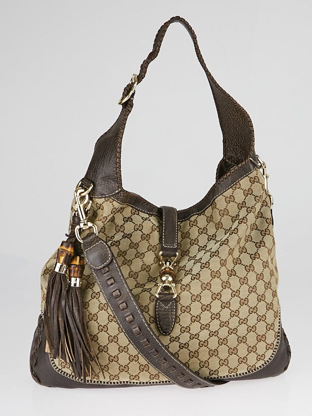 Gucci Beige/Ebony GG Canvas Bamboo New Jackie Large Shoulder Bag