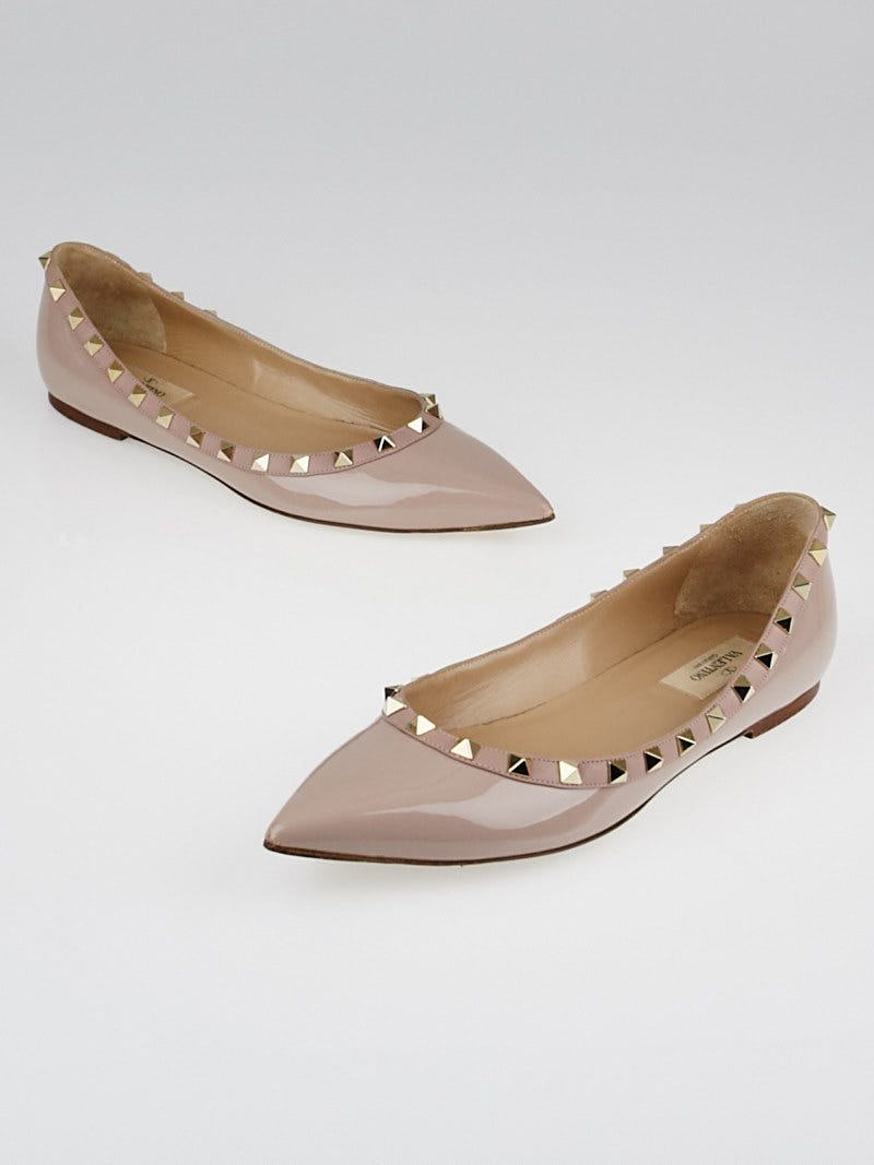 Skulle Smelte Folkeskole Valentino Poudre Patent Leather Rockstud Flats Size 8.5/39 - Yoogi's Closet