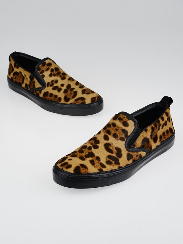 Gucci Leopard Print Calf Hair Slip On Sneakers Size 8.5/39