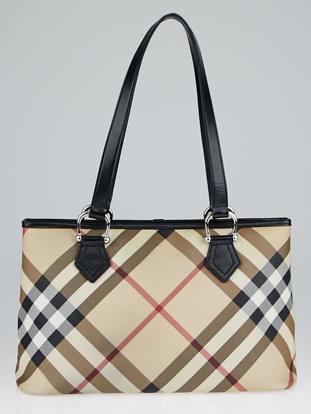 Burberry Black Patent Leather Supernova Check Coated Canvas Tote Bag