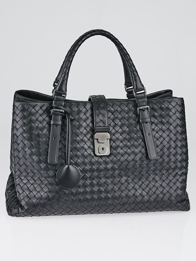 Bottega Veneta Black Intrecciato Woven Nappa Leather Roma Tote Bag
