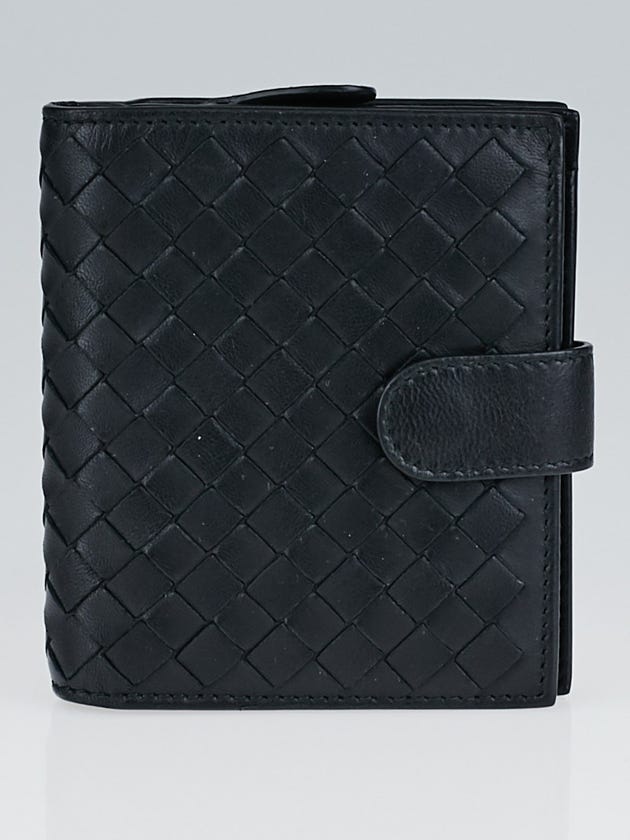 Bottega Veneta Black Intrecciato Grosgrain Leather Mini Wallet