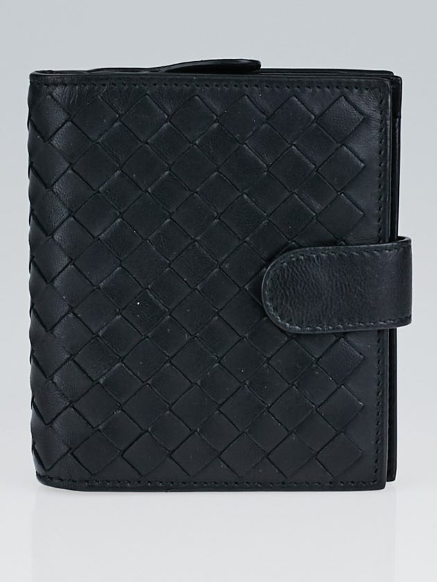 Bottega Veneta Black Intrecciato Grosgrain Leather Mini Wallet