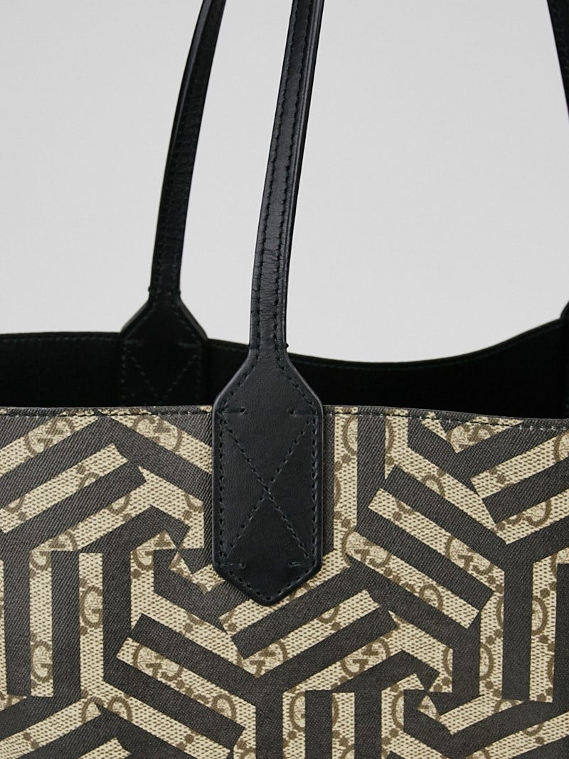 Gucci Beige Black GG Coated Canvas Caleido Leather Reversible Tote
