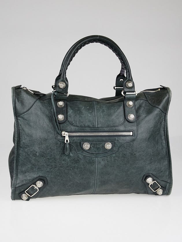 Balenciaga Anthracite Lambskin Leather Giant 21 Silver Voyage Weekender Bag