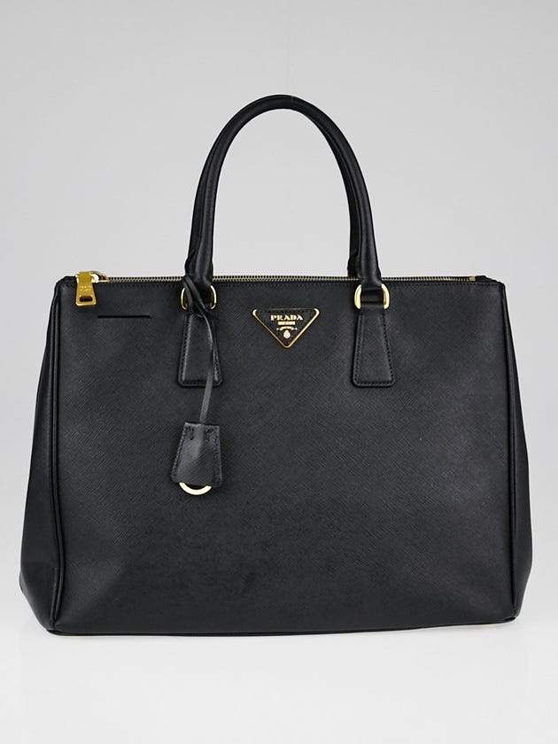 Prada Black Saffiano Lux Leather Double Zip Large Tote Bag BN1786