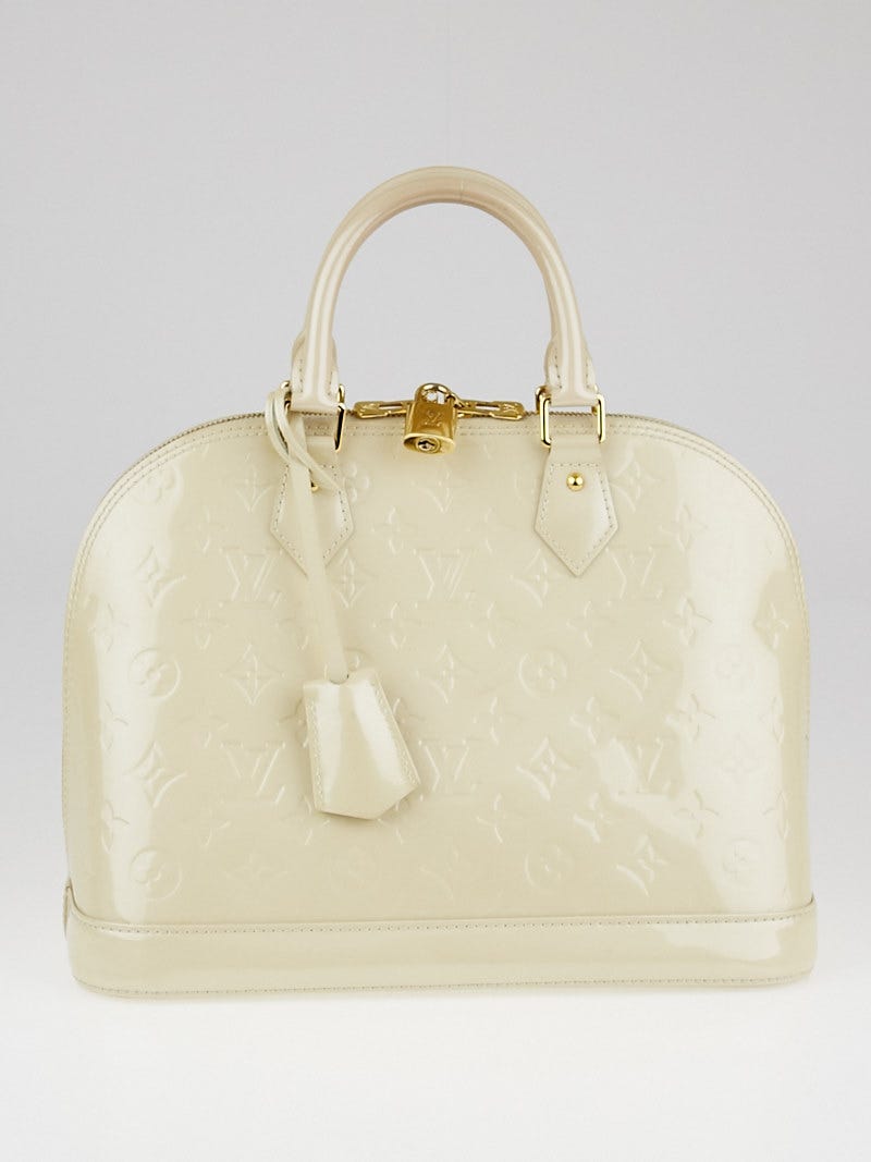 Authenticated Louis Vuitton Monogram Vernis Alma PM White Leather
