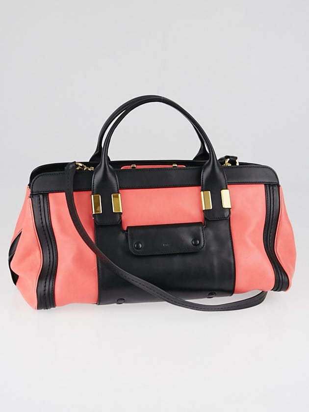 Chloe Pink/Black Leather Colorblock Medium Alice Satchel Bag