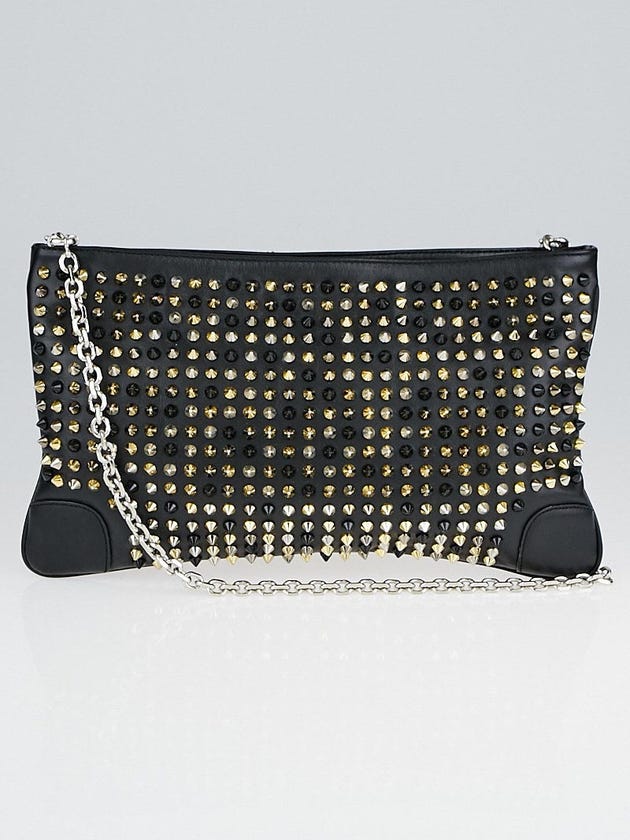 Christian Louboutin Black Patent Leather Loubiposh Spiked Clutch Bag