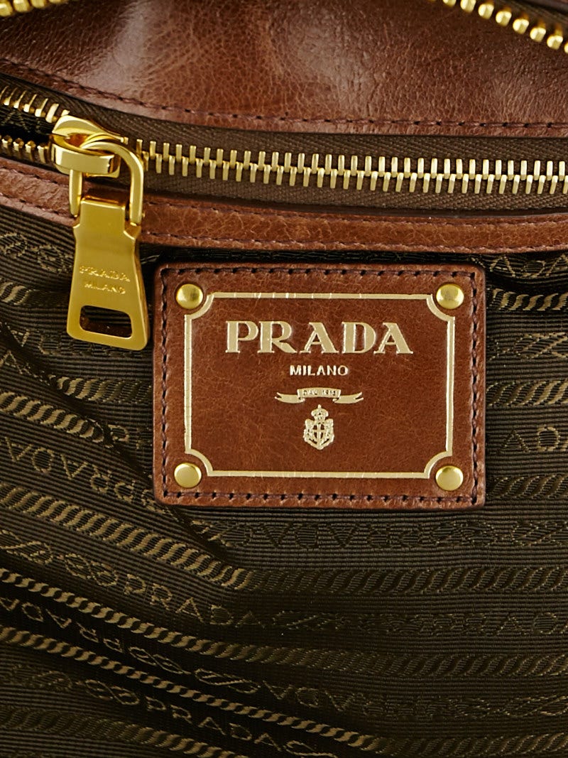 Prada Brown Vitello Shine Leather Zip Hobo Bag BR4733