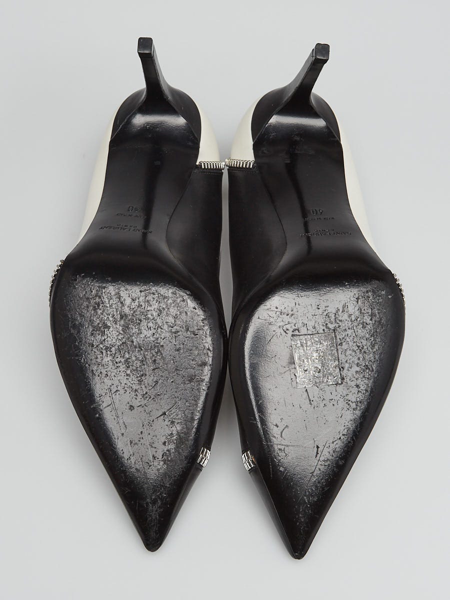 Yves Saint Laurent Black/White Leather Zipper Heels Size 9.5/40 | Yoogi's  Closet