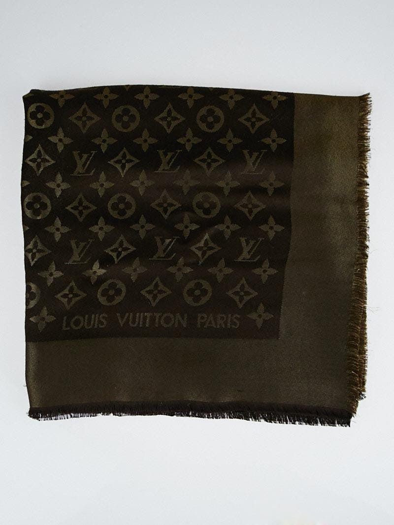 LOUIS VUITTON Monogram Brown Silk Scarf/Shawl