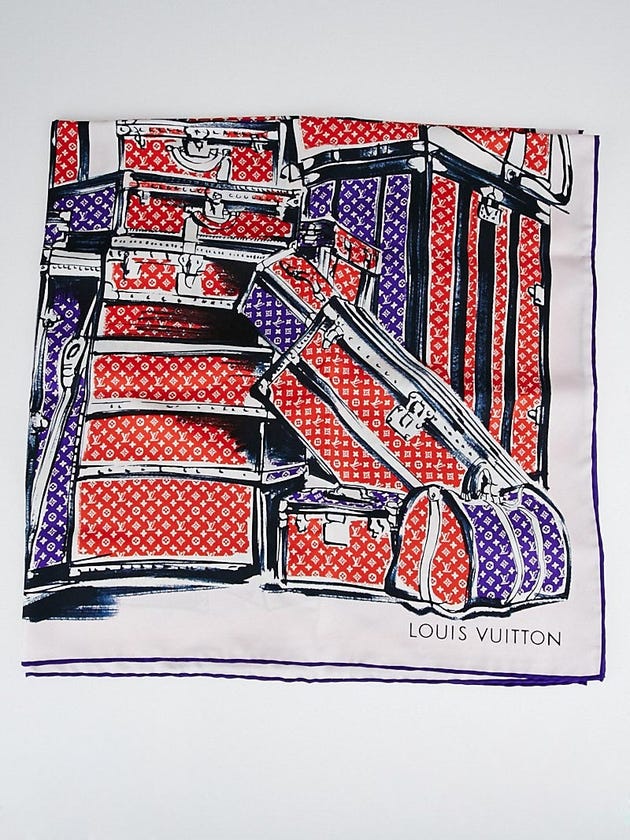 Louis Vuitton Red/Purple Square Silk Trunks Scarf