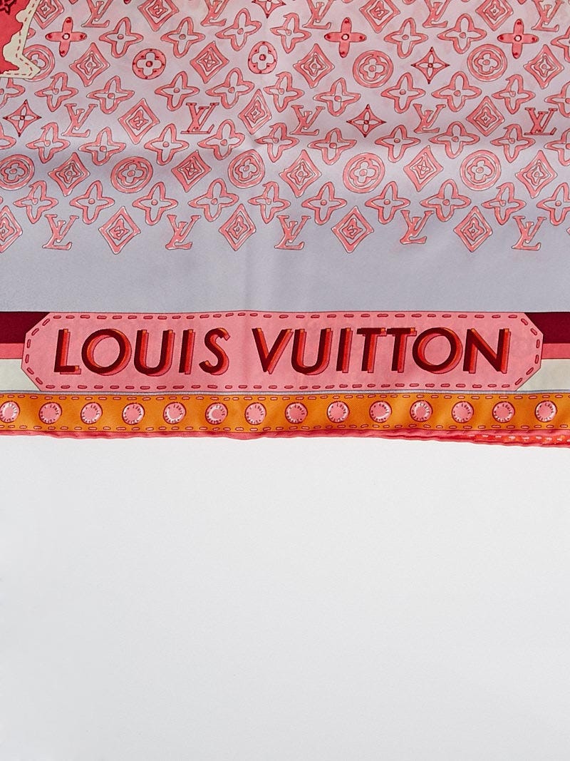 Louis Vuitton Orange/Pink/Blue Square Silk Monogram Map Scarf - Yoogi's  Closet