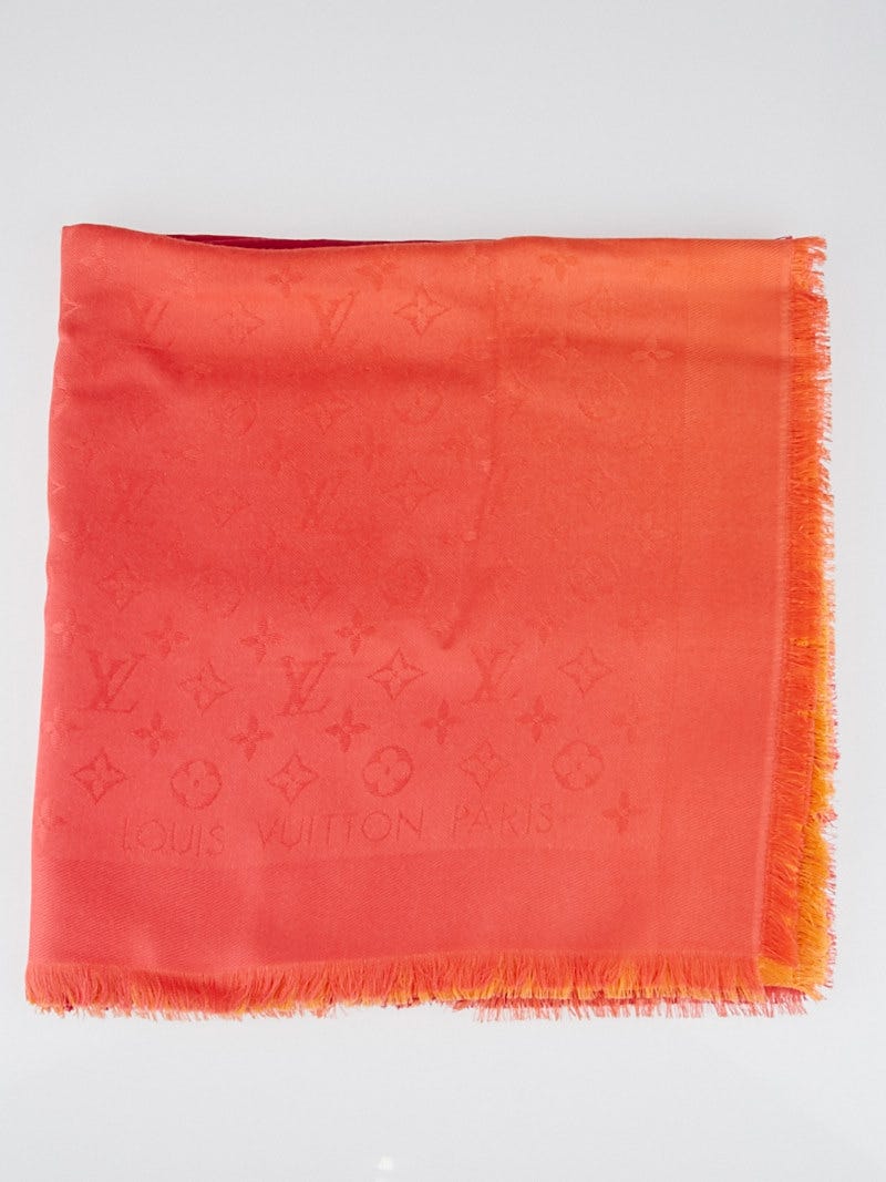 LOUIS VUITTON Silk Wool Monogram Sunrise Shawl Corail 969816