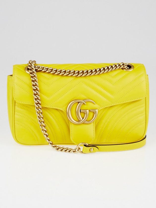 Gucci Yellow Quilted Leather GG Marmont Shoulder Bag