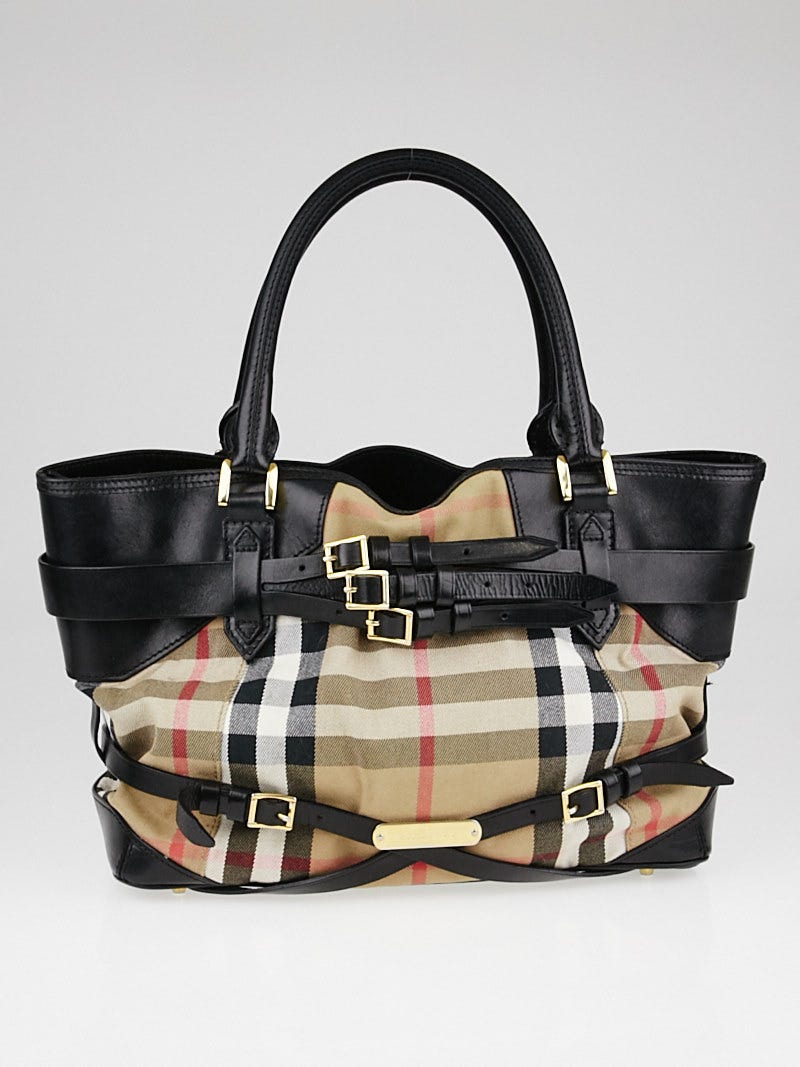 Burberry medium leather and house check tote bag 2025