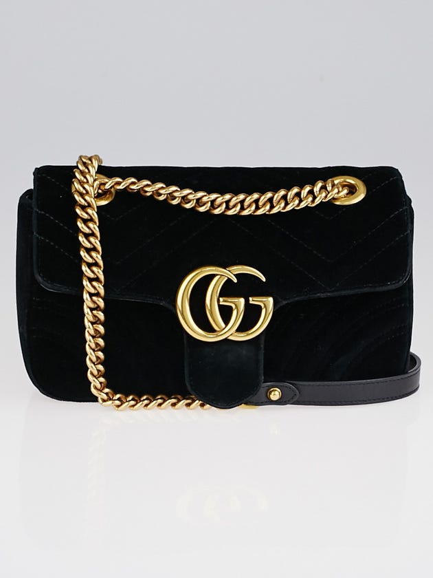 Gucci Black Quilted Velvet GG Marmont Shoulder Bag