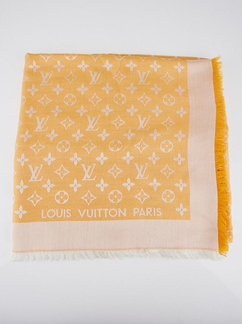 Louis Vuitton Brown Monogram Denim Silk/Wool Shawl Scarf - Yoogi's Closet