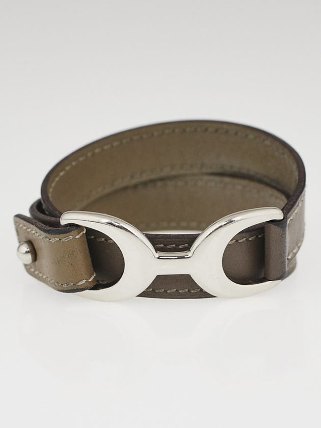 Hermes Etoupe Tadelakt Leather Palladium Plated Baby Pavane Bracelet Size XS
