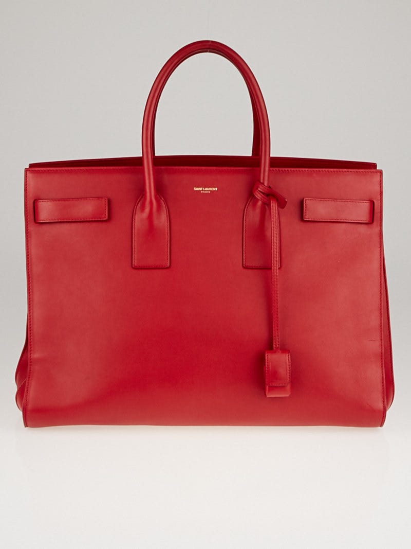 Yves Saint Laurent Red Calfskin Leather Large Sac de Jour Tote Bag