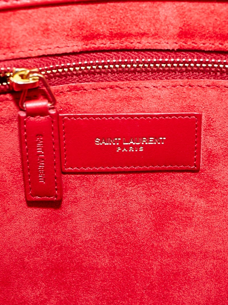 Yves Saint Laurent Red Calfskin Leather Large Sac de Jour Tote Bag