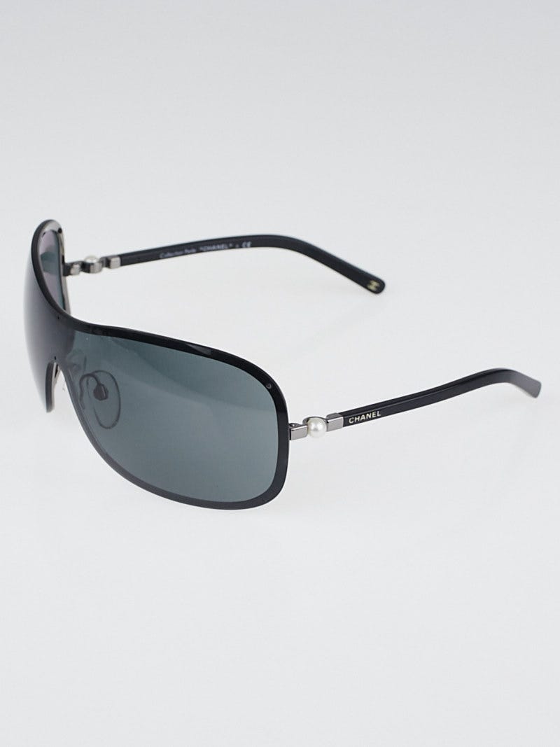 Chanel Gunmetal Tone/ Grey 4170-H Collection Perle Shield Sunglasses For  Sale at 1stDibs