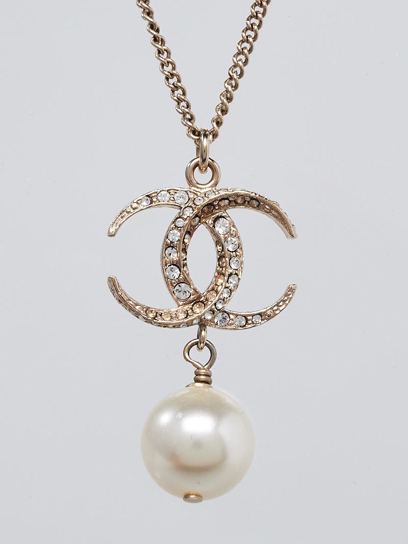 Chanel Faux Pearl and Five Crystal CC Long Necklace - Yoogi's Closet