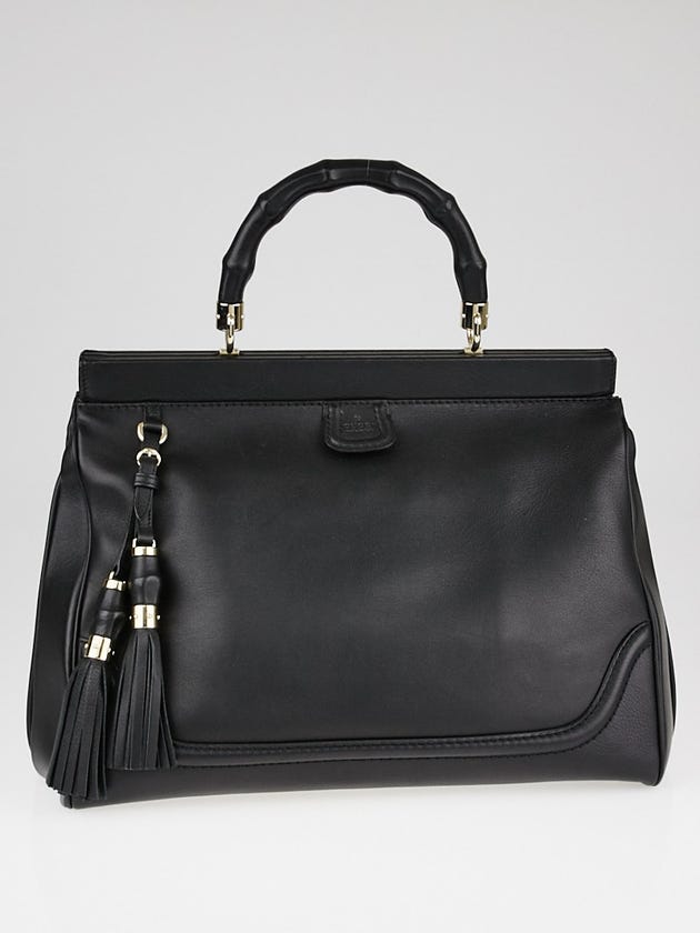 Gucci Black Leather Bamboo Bold Top Handle Bag